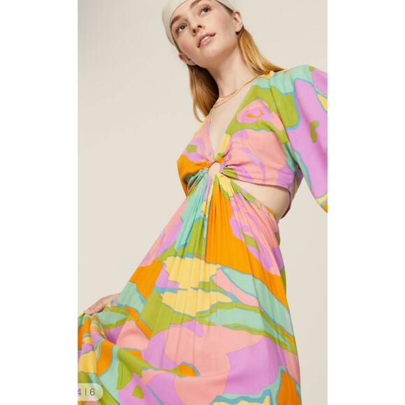 Show Me Your MuMu Dana Cutout Retro Multicolored Maxi Dress Size Medium - Picture 5 of 12